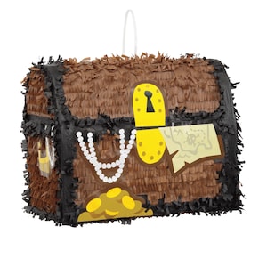 Piñata du coffre au trésor - fête d'anniversaire de pirate, pinata d'anniversaire d'enfants, fête de la carte au trésor, décorations de fête de pirate, jeu de fête d'enfants