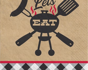 Lets Eat BBQ Party Napkins 40ct - Outdoor Summer Barbecue, Backyard BBQ Party, Cookout BBQ Birthday Decorations, Grill Master Party Supplies