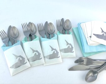 Shark Party Cutlery Sets, 24 Guests - Shark Birthday Supplies, Ocean Party Decorations, Shark Birthday, Shark Week Supplies, Beach Birthday