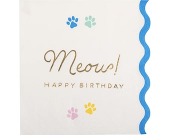Servilletas de cumpleaños Meow (18 unidades) - Decoraciones de cumpleaños de gatitos, Artículos para fiestas de gatos, Servilletas de fiesta Purrfect, ¿Eres un gatito?, Cumpleaños de gatitos