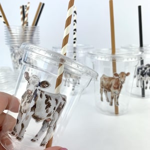 Cow Party Cups - Farm Birthday Decorations, Animal Party Supplies, Barnyard Baby Shower Supplies, Farm Party Decor, Moo Im Two Birthday Cups