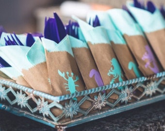 Cutlery Bags - Mermaid Baby Shower, Mermaid Party, Mermaid Party Favors, Mermaid Birthday, Mermaid Party Bags, Ocean Party, Mermaid Cutlery