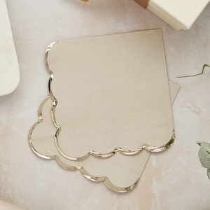 Champagne Gold Foil Luncheon Napkins – 16 Pack | Scalloped Paper Napkins for Bridal Shower, Baby Shower, Birthday or Holiday Party