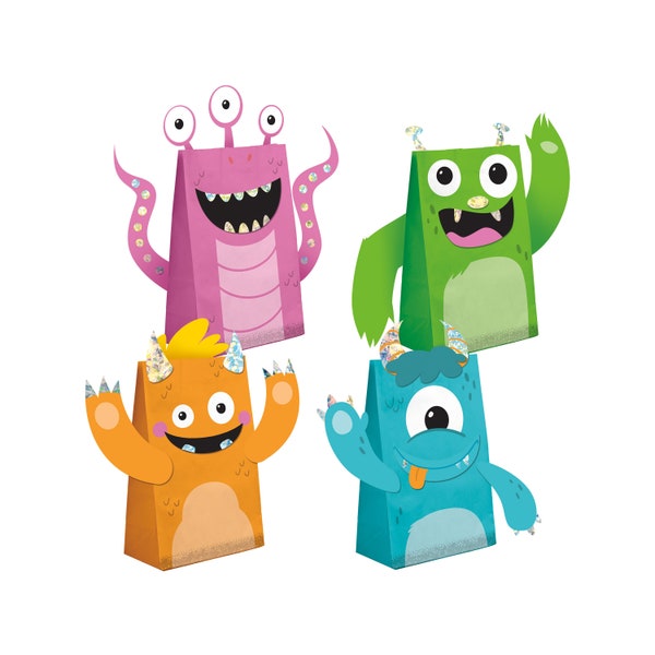 Monster Party Treat Bags - Monster Birthday Favor Bags, Monster Birthday Decor, Loot Bags, Party Supplies, Monster Party Favors, Goodie Bags