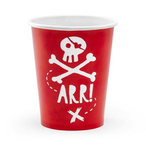 Vasos de fiesta pirata rojos: decoraciones de cumpleaños piratas, fiesta Ahoy Matey, suministros para fiestas piratas, vasos de cumpleaños piratas, fiesta de calaveras y huesos cruzados