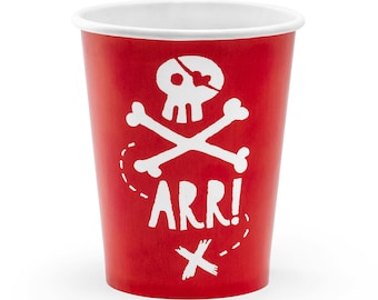 Gobelets pirates rouges - Décorations d'anniversaire pirate, fête Ahoy Matey, Articles de fête pirate, gobelets d'anniversaire pirate, soirée tête de mort et os croisés