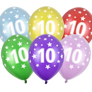 Tenth Birthday Balloons - Number 10 Balloons, Age Ten Birthday Decorations, Party Balloon Supplies, Latex Balloons, 10th Birthday Supplies