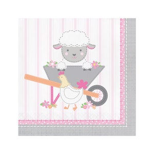 Farm Party Napkins - Girl Farm Birthday, Pink Farm Party, Barnyard Birthday, Farm Baby Shower, Farm Party Decorations, Farm Animal Party