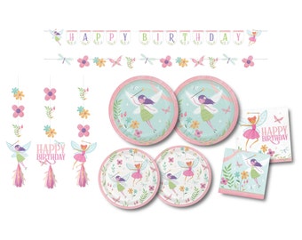 Suministros para fiestas de hadas: decoraciones para fiestas de hadas del bosque, suministros para cumpleaños de hadas del jardín, platos y servilletas de papel, decoración de cumpleaños de hadas del bosque