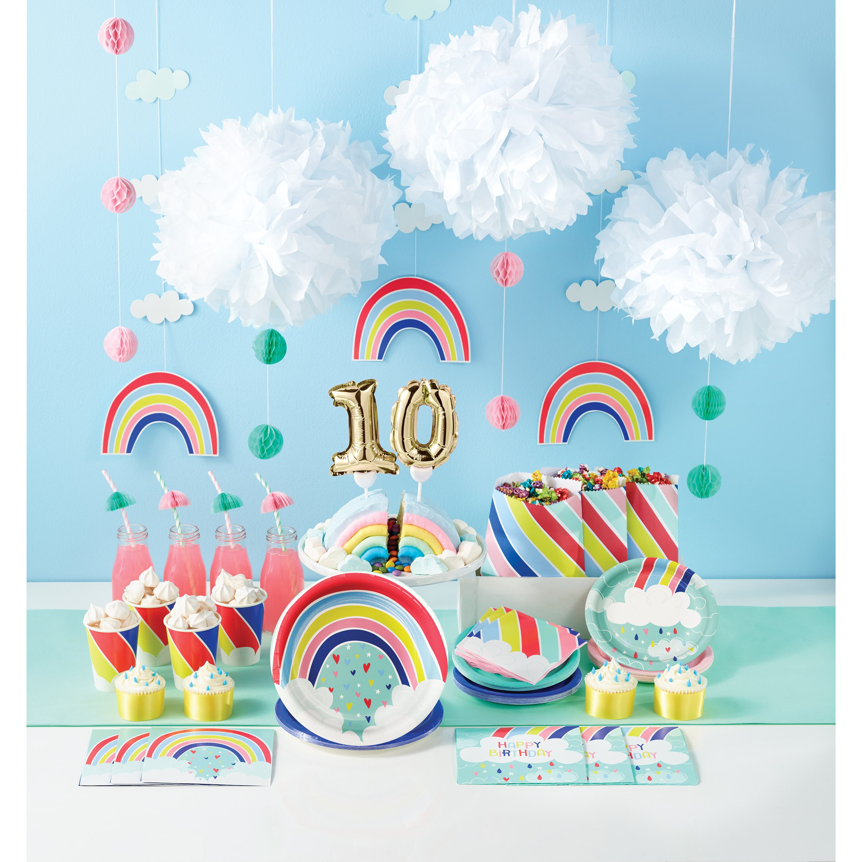 20 Piece Pastel Honeycomb Decor Kit - Paper Fans & Balls For Birthday Party Wedding Baby Shower | Rainbow Candy Theme