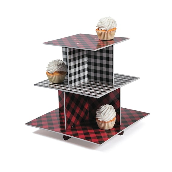 Buffalo Plaid Cupcake Stand - Buffalo Plaid Party, Buffalo Plaid Baby Shower, Lumberjack Party, Party Centerpiece, Display Treat Stand