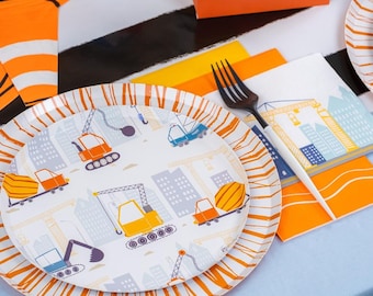 Construction Birthday Plates 8ct | Kids Truck Party Supplies | Excavator & Crane Cake Plates | Boys Birthday Tableware | Digger Party Decor
