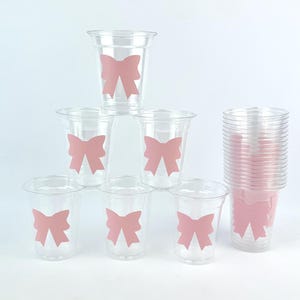 Bows Party 12oz Plastic or Paper Cups 24ct - Coquette Bridal Shower, Bow Baby Shower, Birthday Cups, Party Drink Cups, Favor Containers