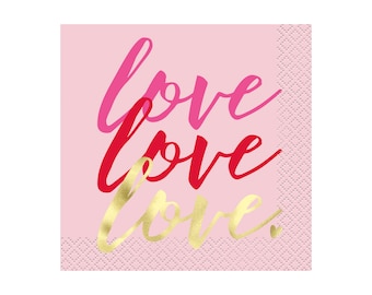 Pink Love Napkins - Valentines Napkins, Bridal Shower, Valentines Day Party Supplies, Bachelorette Party Decorations, Galentines Party Decor
