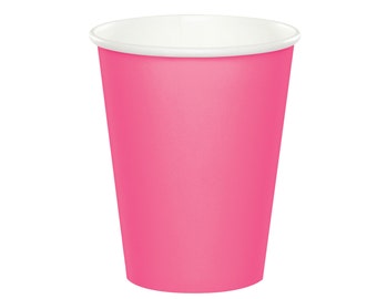 24 Candy Pink 9oz Cups - Różowe kubki imprezowe, kubki papierowe, kubki na upominki, różowe artykuły imprezowe, impreza arbuzowa, impreza flamingowa, różowe kubki