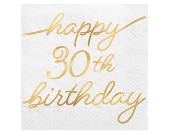 Guardanapos de 30º aniversário - Suprimentos sujos para aniversário de trinta anos, decorações para festas de 30 anos, guardanapos dourados para festas, decorações para aniversários de marcos, idade 30
