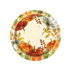 Pumpkin Party Plates - Thanksgiving Dinner Supplies, Fall Party Decorations, Pumpkin Baby Shower Plates, Thanksgiving Table Decorations