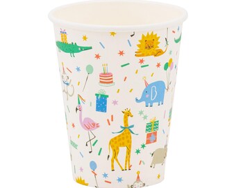 Partytier Geburtstagstassen 8ct, Kindersafari-Dschungelpartytassen, Zoo-Tierpartygeschirr, Kindergeburtstags-Trinkbecher