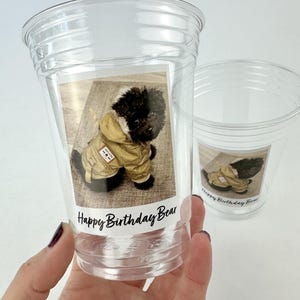 Custom Photo Cups with Text – Personalized Picture Cups Birthday Party Favors Custom Plastic Cups Dog Birthday Drinkware Pet Party Supplies