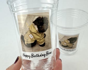 Vasos personalizados con foto y texto – Vasos personalizados con imagen para fiestas de cumpleaños, vasos de plástico personalizados, artículos para fiestas de cumpleaños de perros y mascotas.