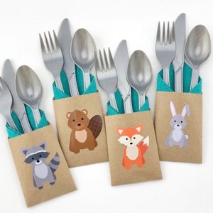 Woodland Animal Party Cutlery 24ct, Woodland Birthday Party Supplies, Woodland Baby Shower Decorations, Forest Friends Birthday Tableware