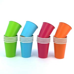Paint Party Cups 24ct - Fiesta Birthday Cups, Art Party Supplies, Rainbow Cups, Paper Drink Cups, Tropical Baby Shower, Cinco De Mayo Party
