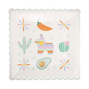 Fiesta Dessert Plates - Fiesta Baby Shower, Fiesta First Birthday Decor, Cinco De Mayo Party, Cactus Party Supplies, Avocado Birthday Plates