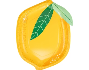 レモン型紙皿 大型ディナープレート 8枚セット、柑橘系パーティーデコレーション、フルーツバースデーパーティー用品、ポジターノブライダルシャワー、夏のピクニック