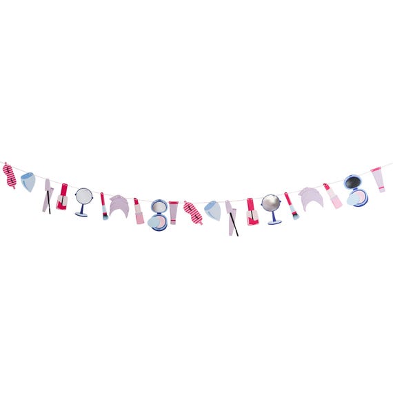 Pamper Party Spa Theme Banner 6.5ft – Beauty Garland with Lipstick, Nail Polish, Mirrors & More for Sleepover, Makeup, or Spa Birthday Decor