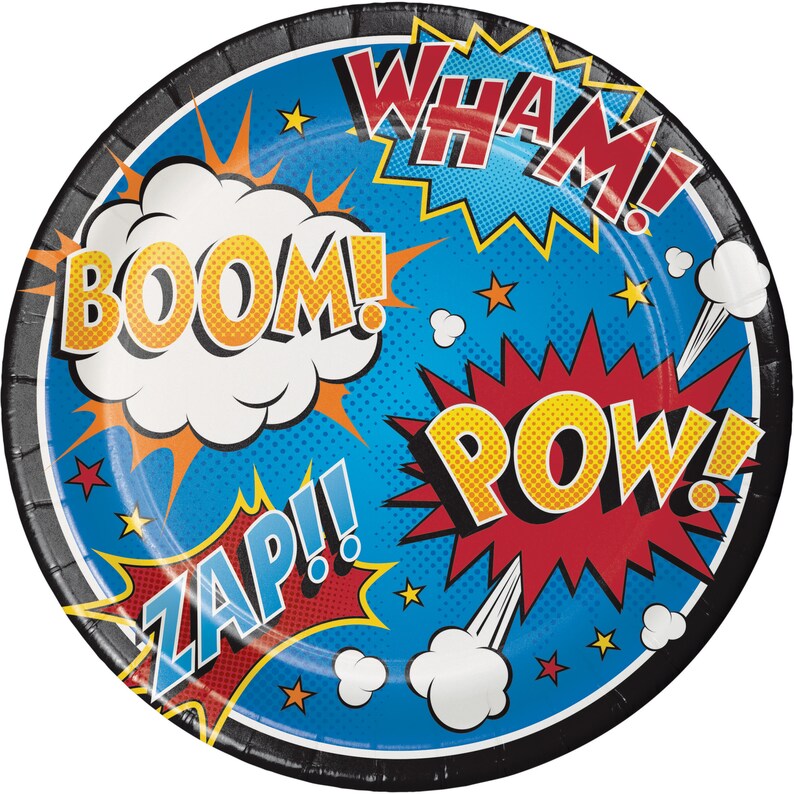 Superhero Plates Superhero Party Decorations Superhero Party Super Hero Birthday Decorations Comic Plates Superhero Party