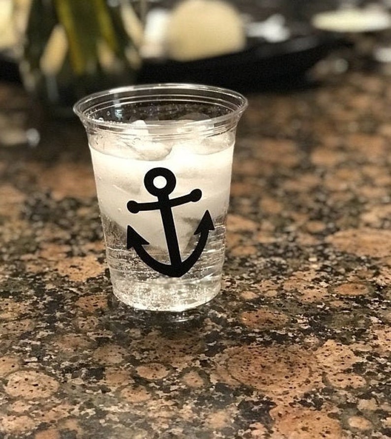 Nautical Party Cups Nautical Wedding Anchor Cups Nautical Baby Shower Beach Wedding Engagement Party Pirate Theme Birthday Cups image 1