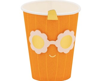 Kubeczki imprezowe Groovy Pumpkin Party Cups 8 szt. | Kubeczki papierowe na Halloween o pojemności 12 uncji z motywem retro dyni | Naczynia na jesienne przyjęcie