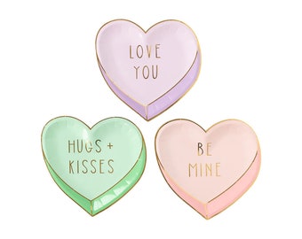 Conversation Heart Plates - Kids Valentines Party Plates, XOXO Party, Galentines Party Decor, Valentines Tableware, Be Mine Party Supplies