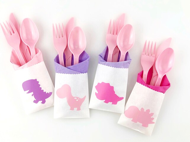Girl Dinosaur Cutlery Set Dinosaur Baby Shower Girl Dinosaur