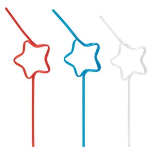 Star Shaped Plastic Straws 6ct Reusable, Red White Blue Party Patriotic Drinkware 4th of July Independence Day Picnic BBQ Summer Birthday