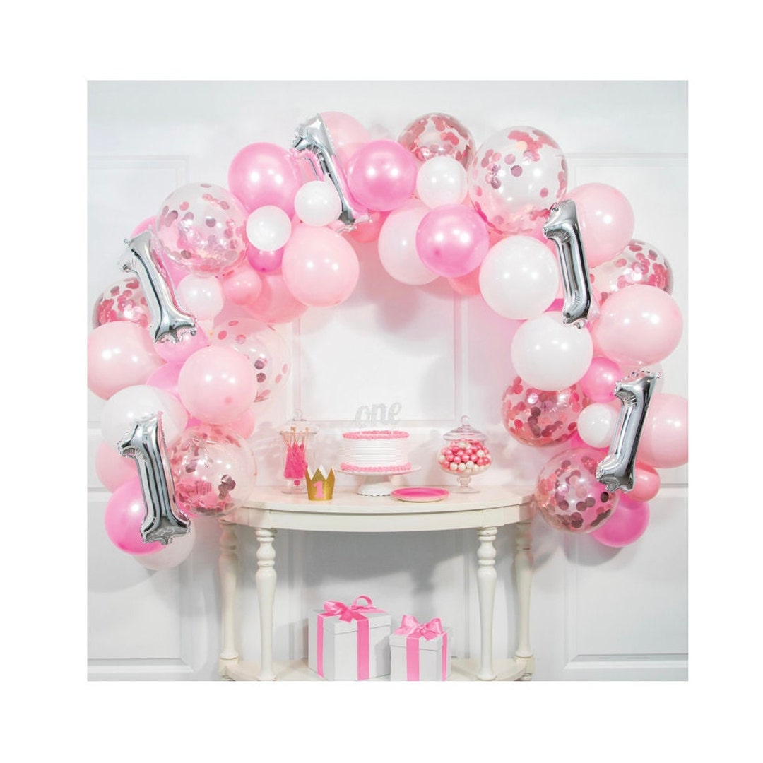 Pink & Silver Balloon Arch Kit - Girl 1st Birthday Decorations, First ...