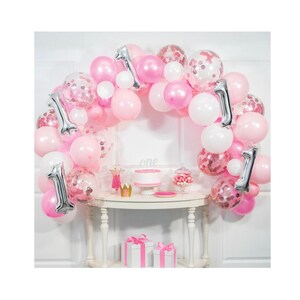 Pink & Silver Balloon Arch Kit - Girl 1st Birthday Decorations, First Birthday Balloon Decorations, Pink 1st Birthday Party Supplies