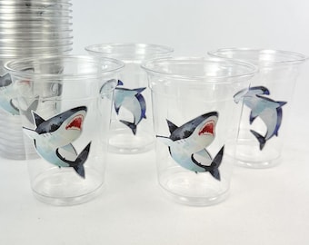 Shark Birthday Party Cups 24ct Great White Shark Hammerhead Ocean Birthday Summer Pool Party Decoration Surfing Theme Shark Baby Shower