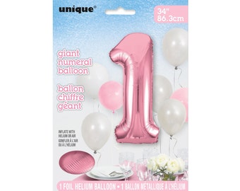 1st Birthday Girl Balloons Set - Number 1 Foil Balloon & Pink Latex Balloons For Baby Girl Party