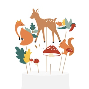 Woodland Animal Cake Toppers - Forest Party, Woodland Birthday, Woodland Critters Baby Shower, Deer Fox Bunny Squirrel Bird, Cupcake Toppers