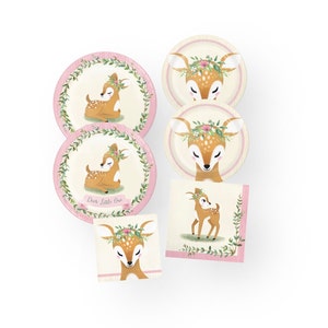 Pink Woodland Party Pack - Deer Baby Shower, Deer Birthday, Girl First Birthday, Woodland Baby Shower, Boho Baby Shower, Plates and Napkins