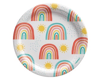 Breroa Lot De 72 Assiettes En Carton Jetables Arc-en-ciel Pastel