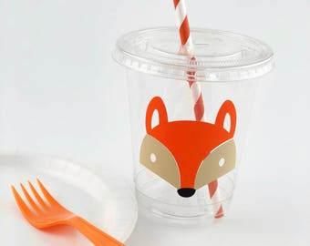 Fox Cups - Fox Party Cups, Fox Birthday Supplies, Fox Party Favors, Woodland Baby Shower, Woodland Animals, Fox Baby Shower Disposable Cups