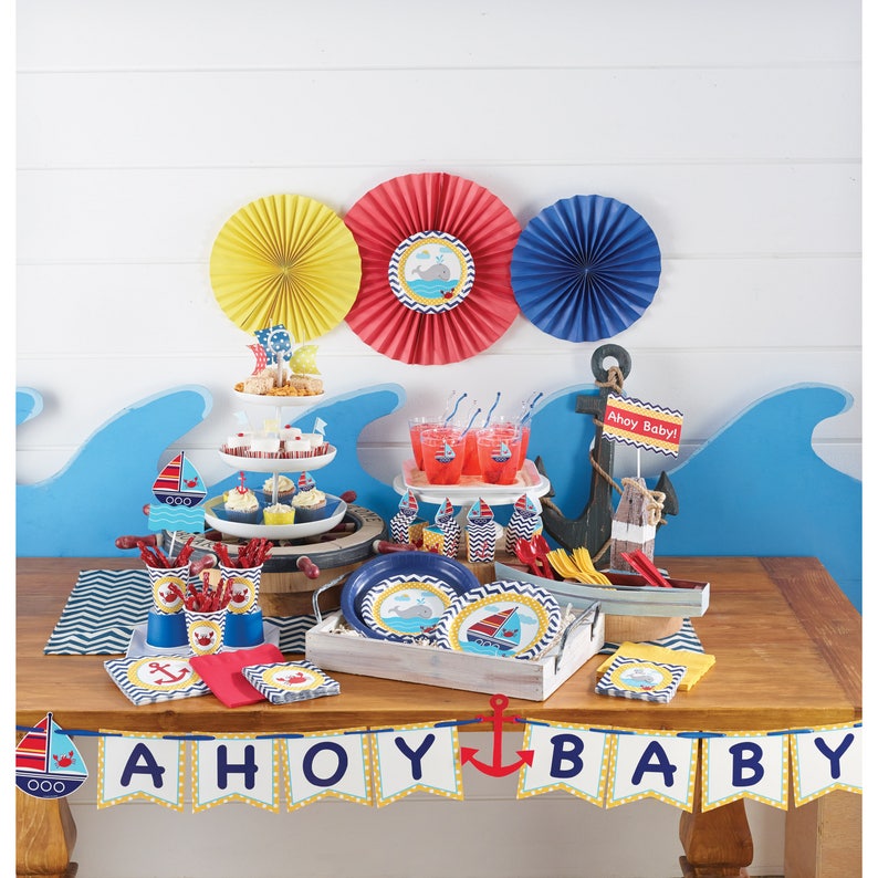 Ahoy Baby Whale Baby Shower Nautical Birthday Nautical Baby Shower Decorations Nautical Centerpiece Anchor Nautical Party Decor