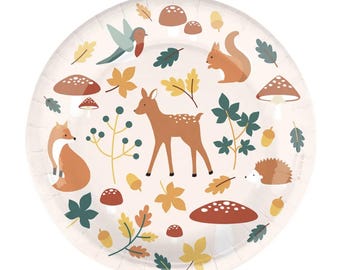 Woodland Party Plates - dekoracje urodzinowe w stylu leśnym, artykuły na przyjęcia w stylu zwierzęcym, leśny baby shower, urodziny w stylu leśnego jelenia, talerze na przyjęcie w stylu jelenia