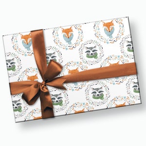 Woodland Wrapping Paper - Woodland Gift Wrap, Baby Shower Wrapping Paper, Baby Boy Wrapping Paper, Woodland Birthday, Fox Wrapping Paper