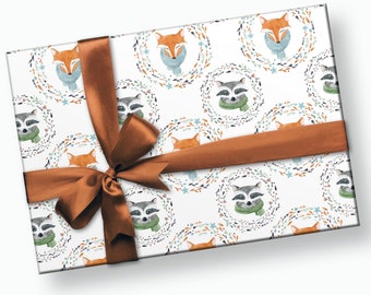 Woodland Wrapping Paper - Woodland Gift Wrap, Baby Shower Wrapping Paper, Baby Boy Wrapping Paper, Woodland Birthday, Fox Wrapping Paper