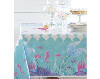 Tovaglie A Tema Sirena 4 Pezzi - 130x270cm Per Feste Compleanno Bambine | Decorazione Oceano - Foto 2
