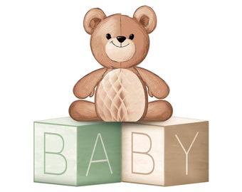 Teddy Bear Party Centerpiece - Baby Shower Centerpiece, Baby Blocks Party, Party Supplies, Teddy Bear Baby Shower Decorations, Shower Decor