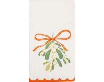 Mistletoe Guest Napkins Christmas Party Tableware | Holiday Mistletoe Napkins with Scalloped Edge | Festive Christmas Dinner Napkins 24ct